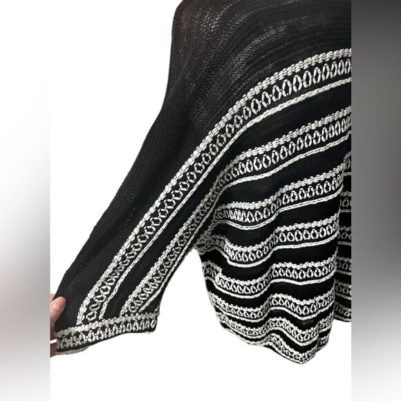 NIC+ZOE Women's Celestial Sweater black and white cotton 3/4 sleeve lightweight - Picture 9 of 12